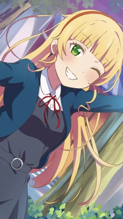 Smiling anime girl with blonde hair