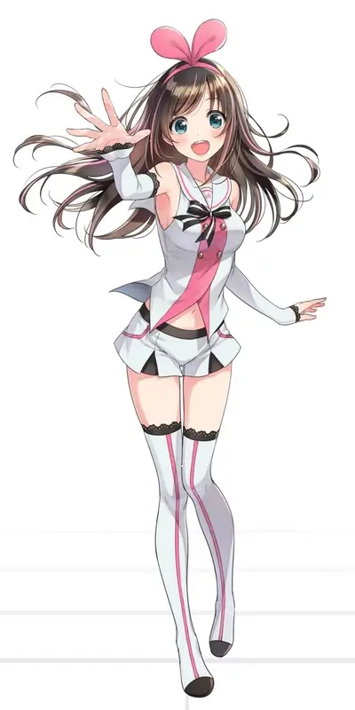 Smiling anime girl with brown hair and pink bunny ears looking joyful