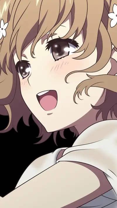 Smiling anime girl with flower in hair