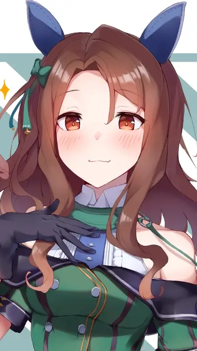 Smiling anime girl with horse ears and green uniform