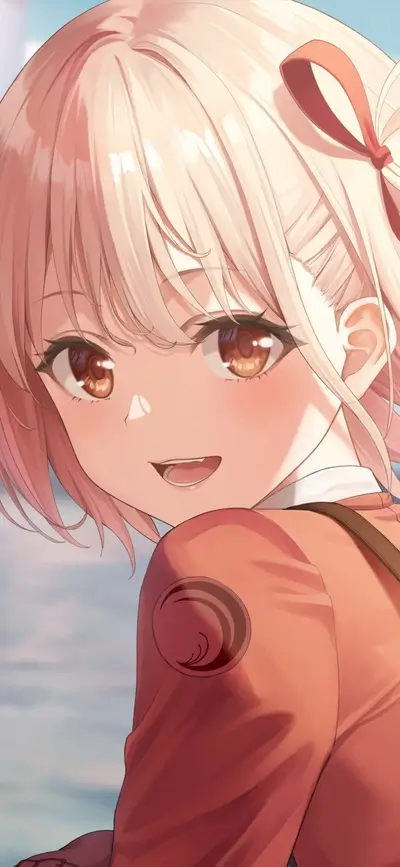 Smiling anime girl with pink hair