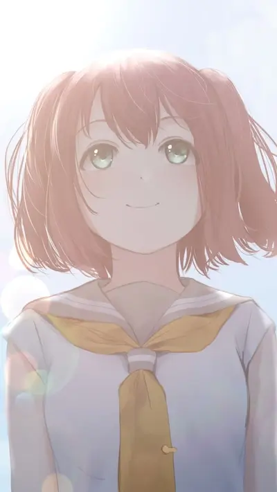 Smiling anime girl with short red hair wearing sailor uniform