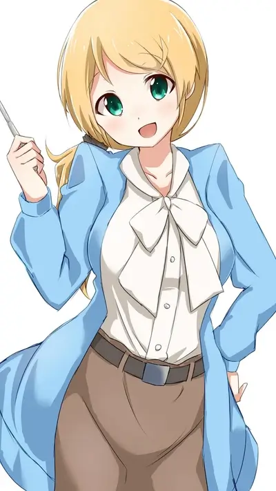 Smiling blonde woman in business casual attire