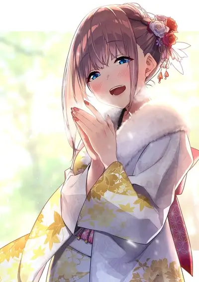 Smiling girl in a kimono