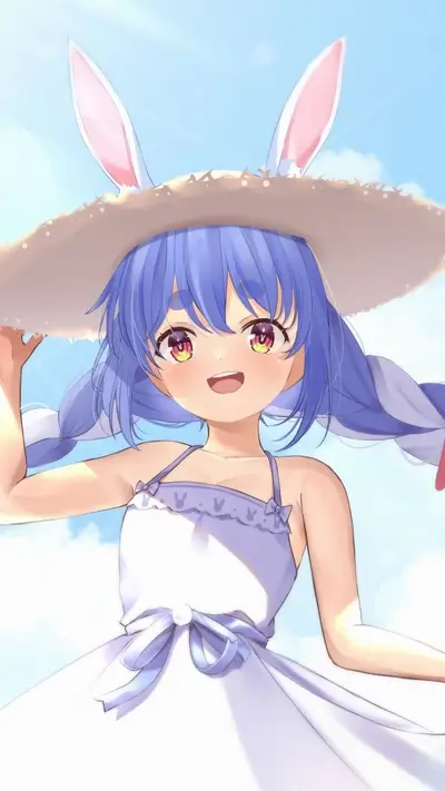 Smiling girl in a sun hat and bunny ears
