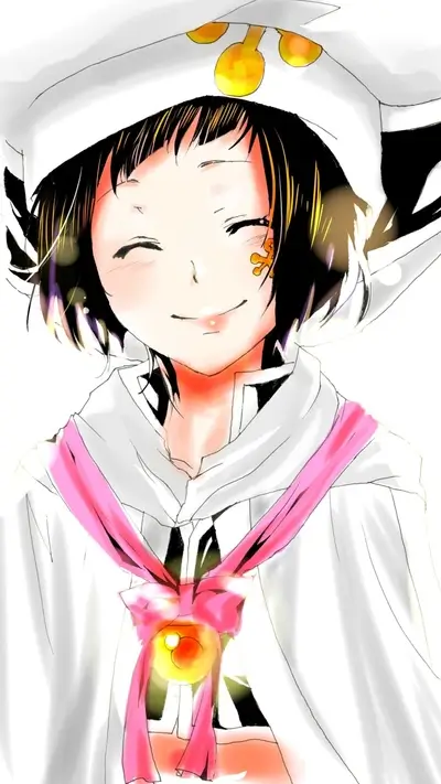 Smiling girl in a white hooded cloak