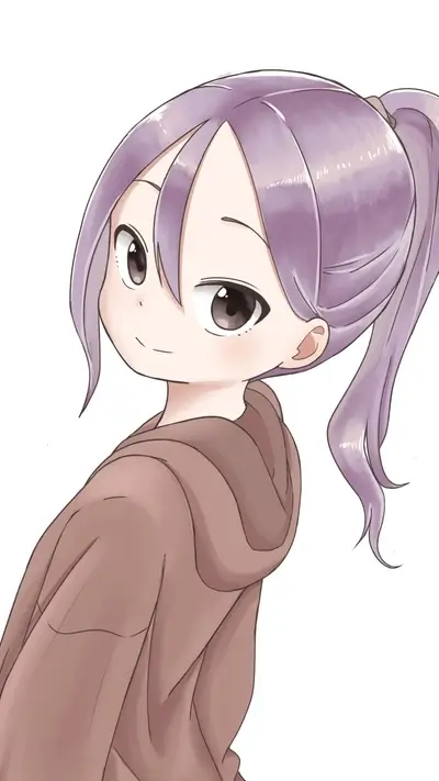 Smiling girl in brown hoodie looking over shoulder