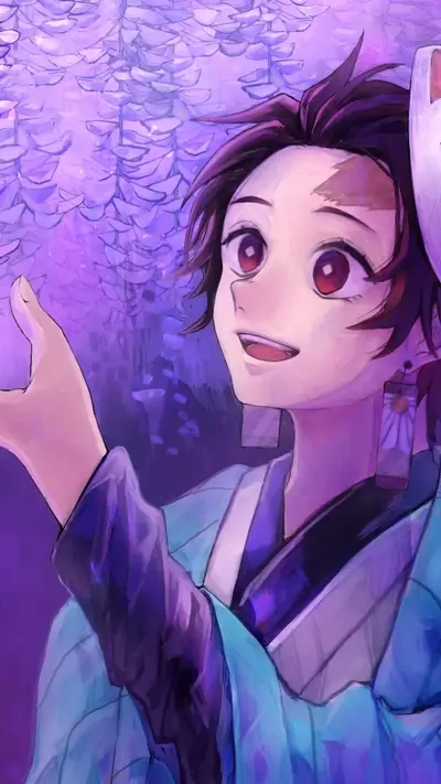 Smiling girl in purple wisteria