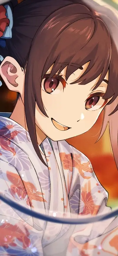 Smiling girl in yukata, close-up