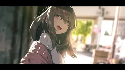 Smiling girl walking down a street
