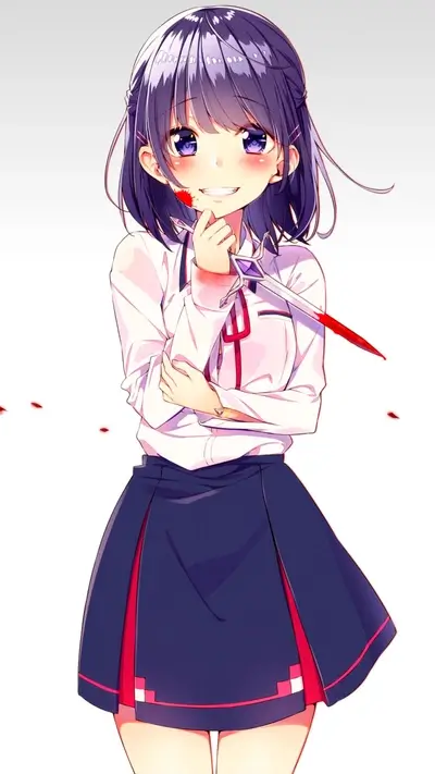 Smiling girl with a bloody dagger