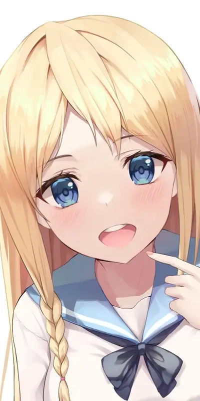 Smiling girl with blonde hair, anime style, wearing school uniform