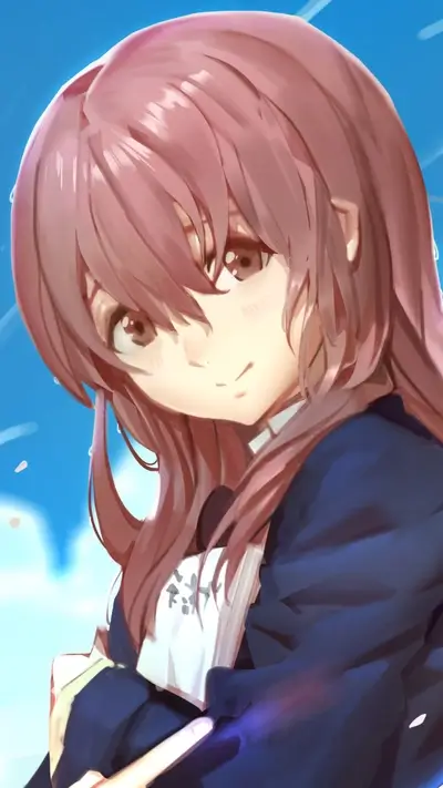Smiling girl with brown eyes and pink hair