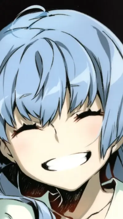 Smiling girl with light blue hair