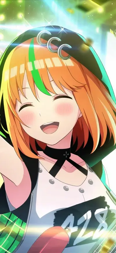 Smiling girl with orange hair and green highlights