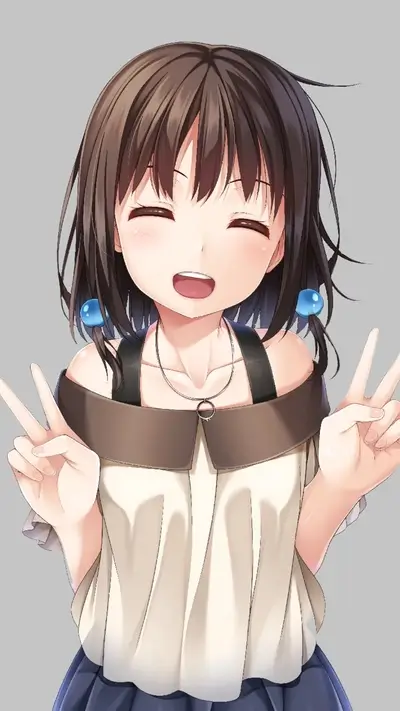 Smiling girl with peace signs