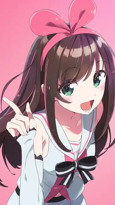 Smiling girl with pink bow and light blue top