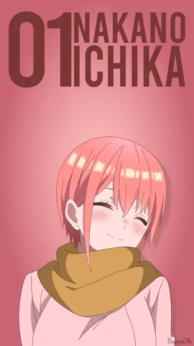 Smiling quintuplet Nakano Ichika, character illustration.