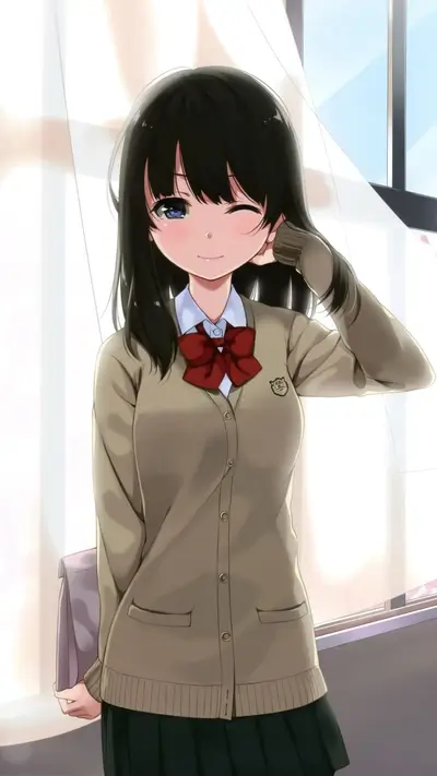 Smiling schoolgirl near window