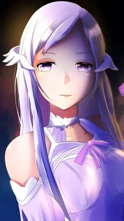 Smiling young woman with long, light purple hair and fair skin