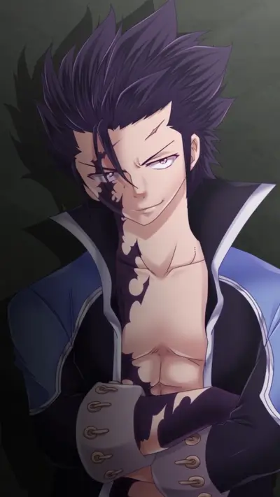 Smirking, handsome anime-style man with dark hair and a menacing marking