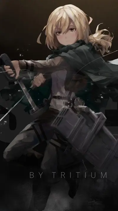 Soldier girl holding sword, in the middle of battle, determined expression