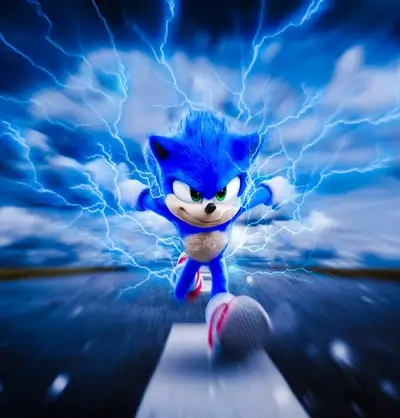 Sonic the Hedgehog running through a stormy night
