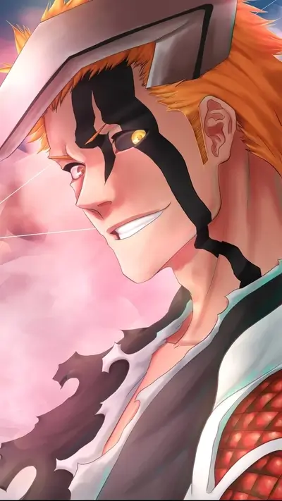 Soul Reaper in his half hollow mask looking towards an unclear future