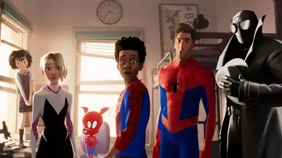 Spider-Man: Across the Spider-Verse characters in a room