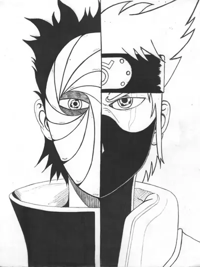 Split face of two characters