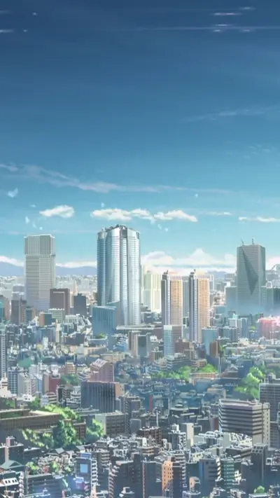Sprawling metropolis under sunny skies, various skyscrapers forming city's modern skyline