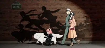 Spy x Family characters walking with a dog