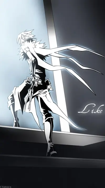 Standing figure in black and white, cape flowing with dynamic lines