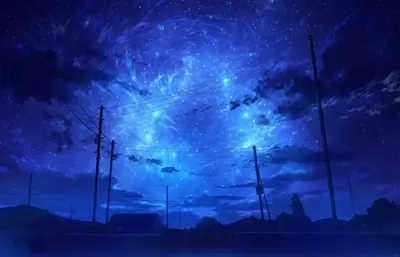 Starry night over a suburban neighborhood