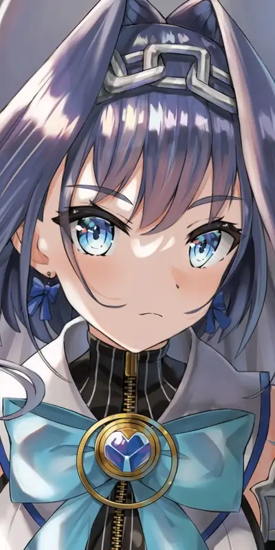 Stern look of Kronii from Hololive, focus on detailed eyes and hair.