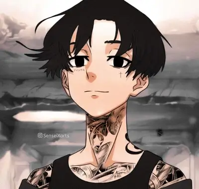 Stylish anime boy with tattoos