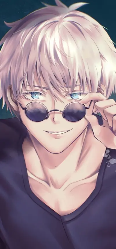 Stylish anime boy with white hair and sunglasses