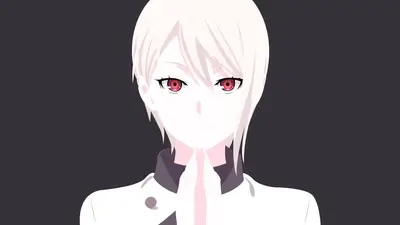 Stylish anime girl with white hair and red eyes