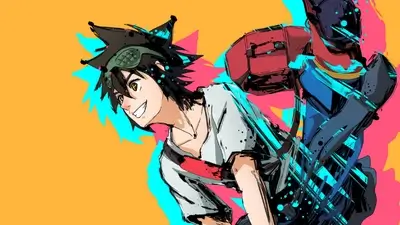 Stylish character illustration, dynamic pose, vibrant background