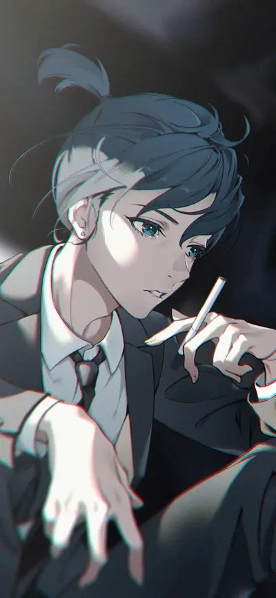 Stylish character in a suit, holding a cigarette