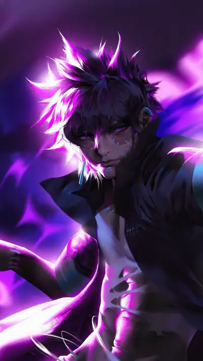 Stylish character in vibrant purple light