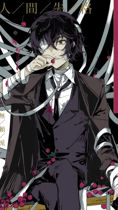 Stylish character with bandages, cherries, and dark clothing