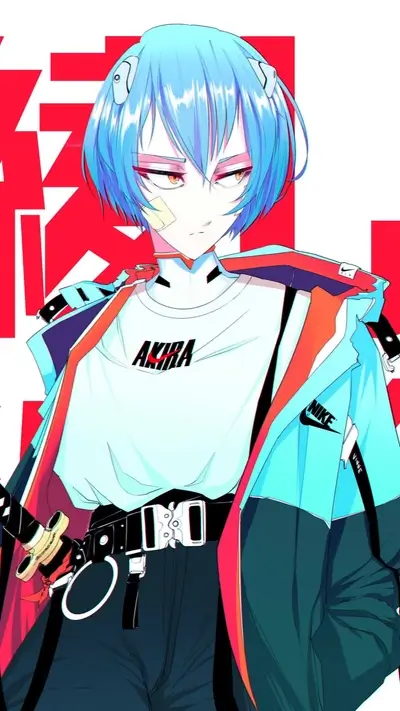 Stylish girl with blue hair and cyberpunk clothing