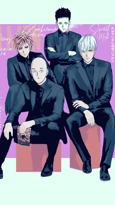 Stylish group portrait of One Punch Man characters