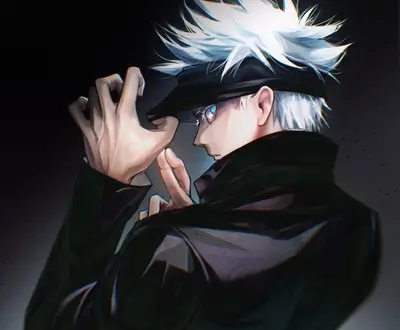 Stylish male character, dark clothing, white hair
