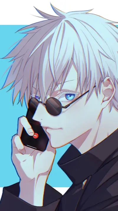 Stylish man with white hair, sunglasses, making a phone call