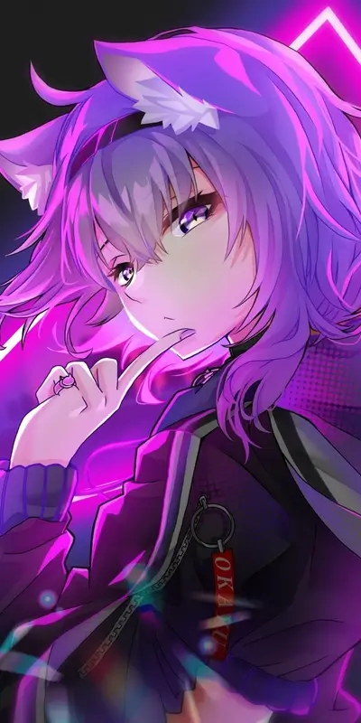 Stylish purple-haired girl with cat ears