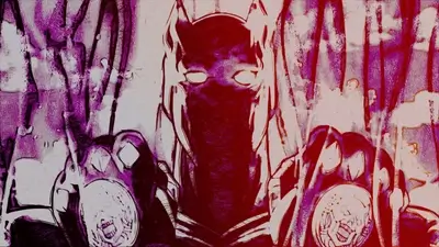 Stylized drawing presents menacing figure with glowing eyes and strange devices