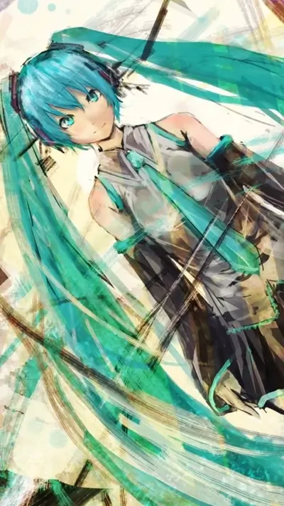 Stylized illustration featuring a blue-haired girl with teal highlights