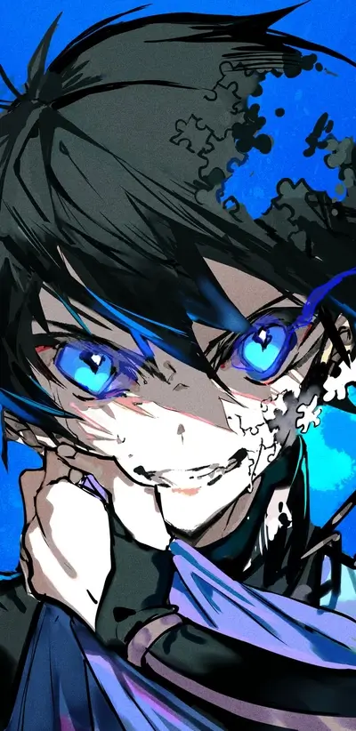Stylized portrait of a character with blue eyes